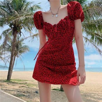 Moterų Leopard Wrap Dress Off Peties Kaklaraištis Priekyje Pynimas Mini Suknelė Vasaros Office Lady Aikštėje Apykaklės Spausdinti Raudona Suknelė