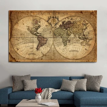 Pasaulio Žemėlapis Retro Senų Paveikslų Tapybos Drobės už Kambarį Spausdina Plakatus Cuadros Modernios Sienos Menas Namų Puošybai