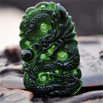 Kinijos Gamtos Black Green Jade Pakabukas Dragon Formos Rankų Darbo Jade Darbalaukio Papuošalų Tyrimo Biuro Amatų Sėkmės Amuletas