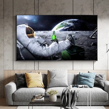 Astronautas Gerti Alų Mėnulio Peizažo Tapybos Drobės Atspausdintas Sienos Meno Erdvė Vyras Nuotrauką Kambarį Quadros Namų Dekoro