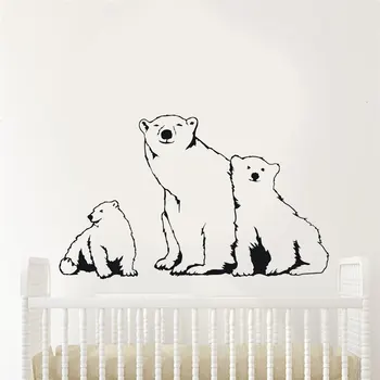 Polar Bear Šeimos Sienų Lipdukai, Vinilo Namų Dekoro, Vaikų Kambario, Miegamojo, vaikų Darželio Animacinių filmų Gyvūnų Lipdukai, Tapetai Nuimamas 3B40