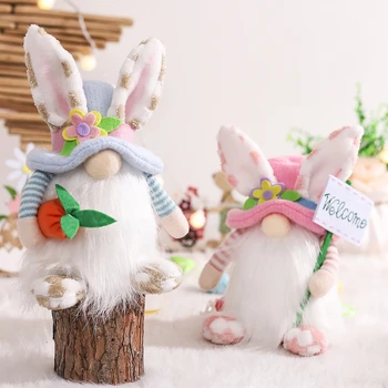 Easter Bunny Lėlės Beveidis Elf Žaislas Namų Stalo Ornamentas Gnome Triušis Morkų Mielas Minkštas Vaikams Dovanas Šventės atributas Kambario Dekoro