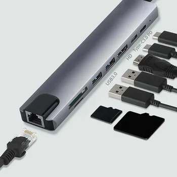 8 1 USB C Hub Hdmi-suderinamas Kortelių skaitytuvas, Jungiamojo Stoties 100m Ethernet Prievadas, skirtas Macbook 