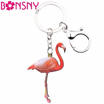 Bonsny Akrilo Modelis Flamingo Key Chain Raktų Žiedas Moterys, Merginos Rankinėje Pakabukas 2017 Naujo Žavesio Gyvūnų Papuošalai Automobilio Raktas Priedai