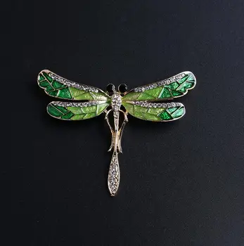 Bauda dizainas žalia dvi tonas epoksidinės ir cirkonio dragonfly gyvūnų mados sagė