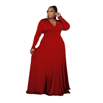 Plius Dydis Moterų, 5xl Raudona Suknelė Kieto V Kaklo Elegantiška Suknelė Lady Mados Šaliai Vakare Mantija 2022 M. Rudenį Prabanga Didmeninė Rudenį Medžiaga