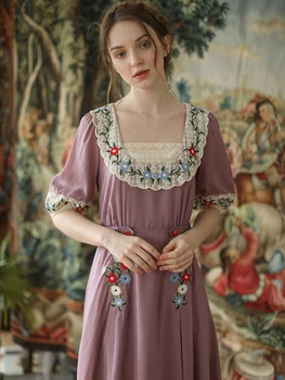 Vasaros Suknelė Moterims, Originalus Dizainas, Vintage Elegantiškas Midi Suknelė Saldus Nėriniai Siuvinėjimo Mori Mergina Atsitiktinis Kasdienio Ilga Suknelė omighty