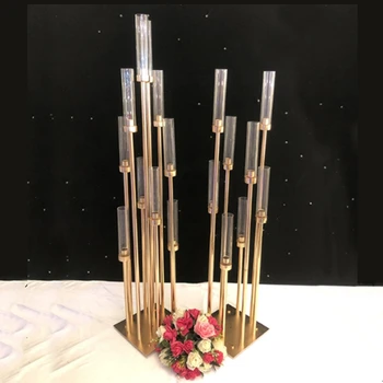 10 Galvų Metalo Šviestuvai Žvakių Laikikliai Kelių Švino Stalo Puošmena Aukso Candelabrum Stovėti Ramstis Žvakidė vestuvių