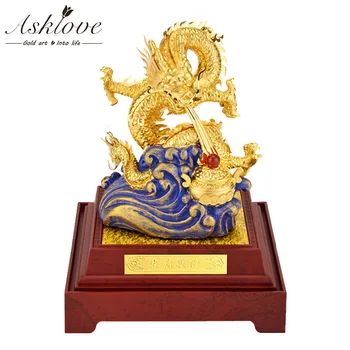 Fengshui Dragon 24k Aukso Folija Kinijos Geomancy Aukso Drakono Figūrėlė Statula Papuošalų už Laimę ir Sėkmę Apdailos Amatų Namai