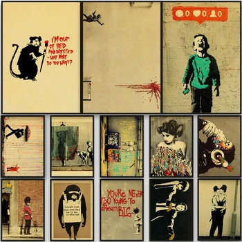 Banksy Plakatas Kraft Popieriaus Spausdina Namų Puošybai Kavinė Lagaminą Gitara Popieriaus Šviesą Ir Animacinių Filmų 2022 Atvykusių Meno Nostalgija Plakatas
