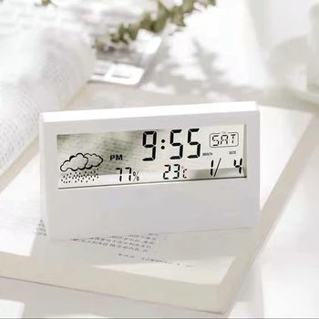Elektros LCD Stalas Žadintuvas Kalendorius Skaitmeninis Temperatūros, oro Drėgmės Laikrodis Kūrybos Oras Ekranas Mažas Šviesos Žadintuvas